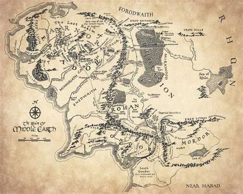 Lord Of The Rings Middle Earth Map Wall Art Middle Earth Map Fantasy