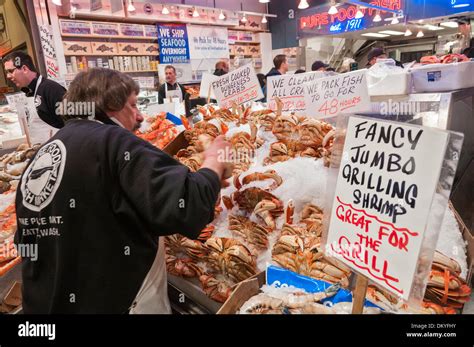 Washington Seattle Pike Place Market Seafood Shellfish Stock Photo