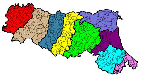 It comprises the provincie of bologna, ferrara, forlì, modena, parma, piacenza, ravenna, reggio nell'emilia, and rimini. Regione Emilia-Romagna