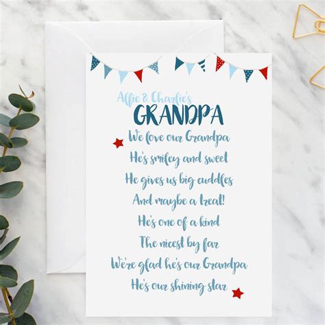 Grandad Grandpa Pops Poem Card A5 By Giddy Kipper