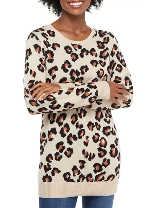 new directions® women s long sleeve leopard print sweater belk