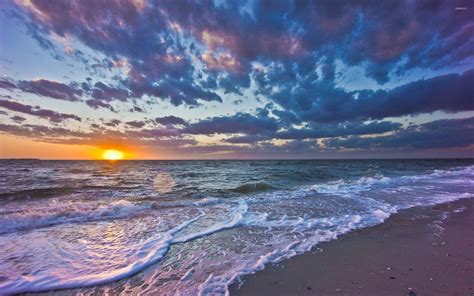Amazing Golden Sunset At The Beach Wallpaper Beach