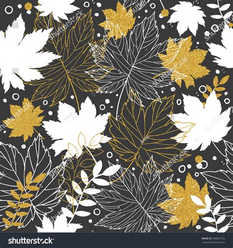 Gold Autumn Leaves Seamless Pattern Gold Stock Vector