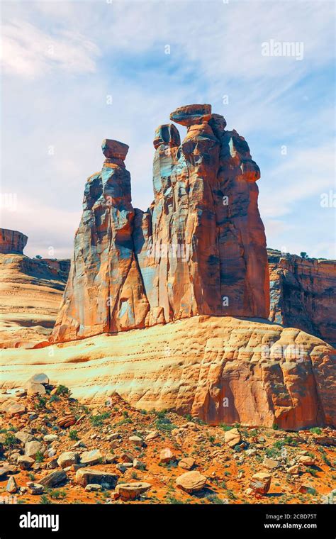 The Rock Formation Known As The Three Gossips In The Courthouse Towers