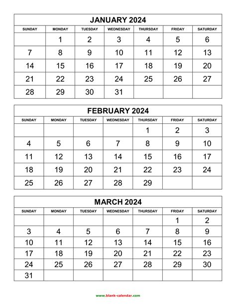 Free Download Printable Calendar 2024 3 Months Per Page 4 Pages