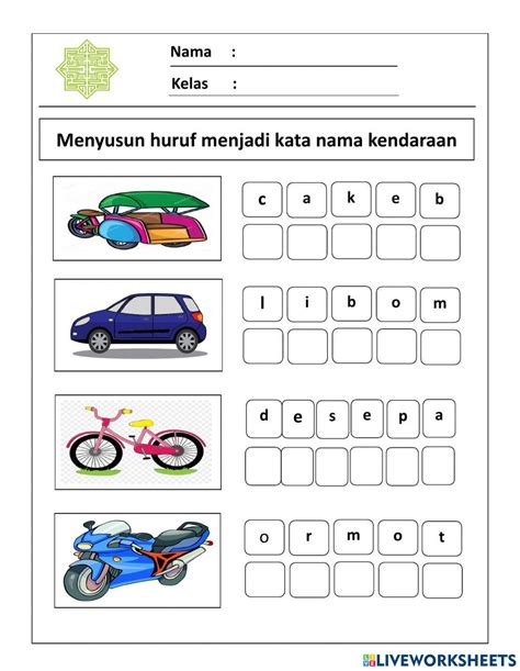 Menyusun Huruf Menjadi Kata Nama Kendaraan Online Exercise For Live Worksheets