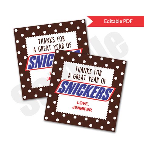 Snickers Candy Bar Classroom Teacher Appreciation Favor Tag - Etsy Canada