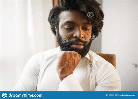 Close Up Shot Of Serious Dark Skinned Man Stock Image Image Of Male