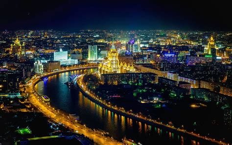 Moscow Russia Night Moscow River City Lights Hd Wallpaper Peakpx