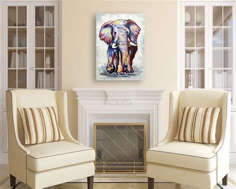 Elephant Oil Painting Original Artwork Animal Canvas Wall Art Etsy