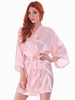 Women's Silk Satin Short Lingerie Japanese Kimono Robe Bathrobe, Pink ...