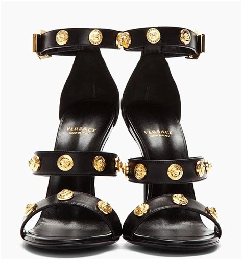 new versace signature gold tone medusa black leather high heel sandals 37 5 40 5 for sale at 1stdibs