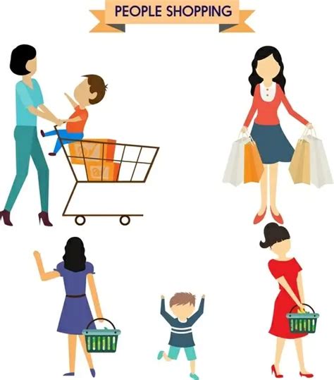 People Shopping Concepts Woman And Kids Design Vectors Graphic Art