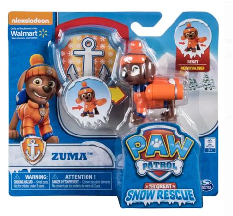 Paw Patrol Snow Rescue Zuma With Transforming Pup Pack And Badge New