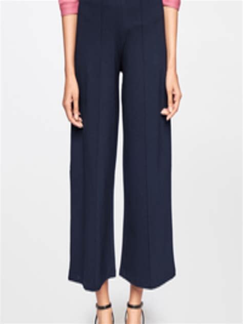 Buy And Women Navy Blue Solid High Rise Culottes Trousers For Women 15138656 Myntra
