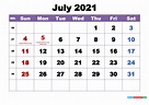July 2021 Printable Calendar With Holidays Word, PDF