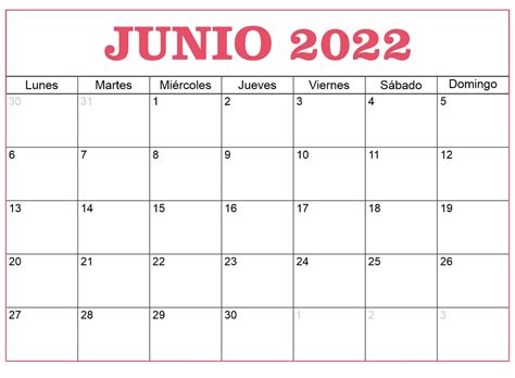 Calendario Junio 2022 Para Imprimir Pdf Docalendario