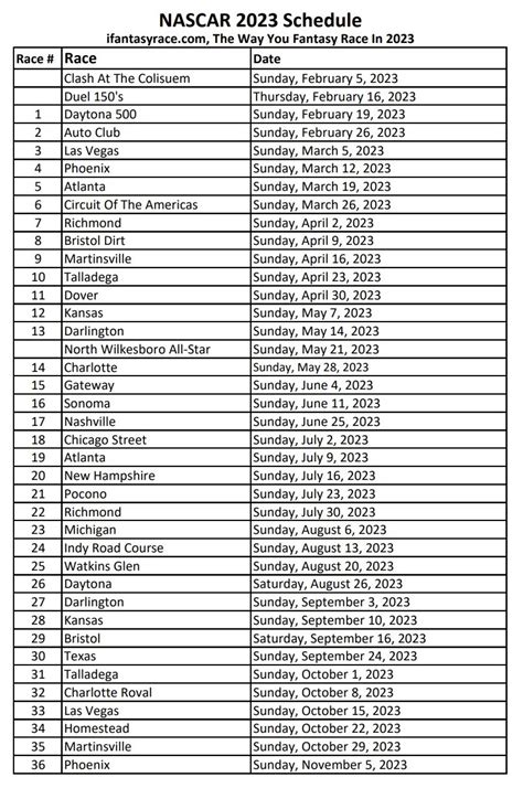 Nascar Race Schedule 2023 Printable Printable World Holiday