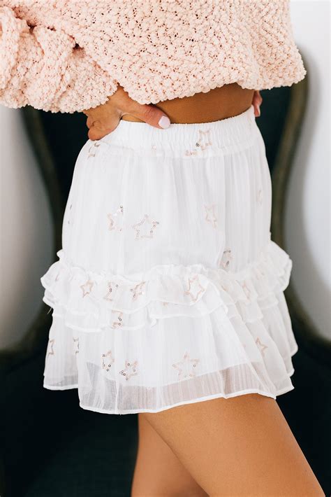 Shes A Star Sequin Star Ruffle Skirt Whiterose Gold Preppy Summer Outfits Cute Preppy