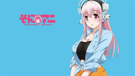 930545 Anime Girls Headphones Super Sonico Blue Background Big