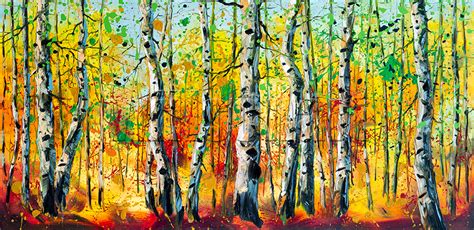 Autumn Birch Forest Oil Painting Textured Palette Knife Original Modern