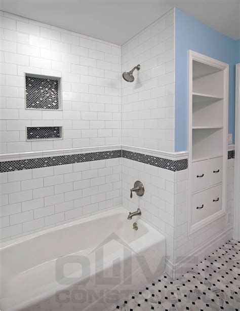 White With Black Accent Bathroom Subway Tile With Accent Border And