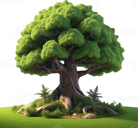 Ai Generated An Animated Tree With Green Leaves And Grass 35088734 Png