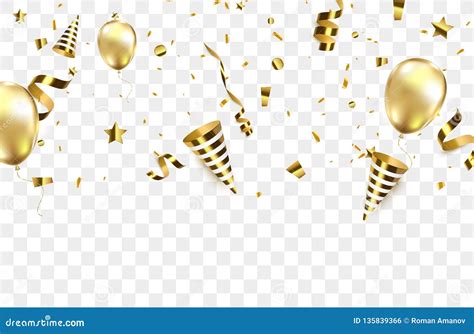 Golden Confetti With Party Poppers Isolated Stock Vector