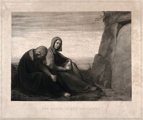 The Virgin Mary And Mary Magdalene Sit Outside The Tomb Of Christ Mezzotint By Tw Huffam