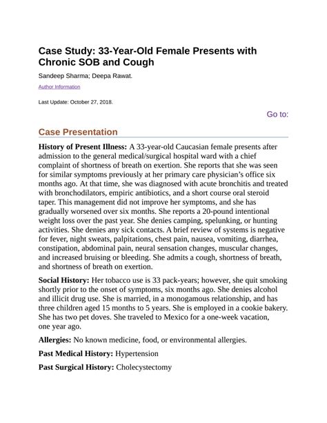 Pdf Case Study 33 Year Old Female Presents With Chronic Sob And Cough