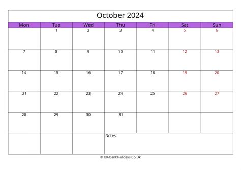 Download October 2024 Calendar Monday Start Landscape Layout