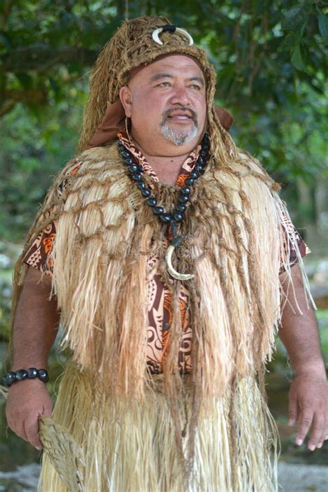 Pacific Islander Tribal Chief Man In Rarotonga Cook Island Stock Photo