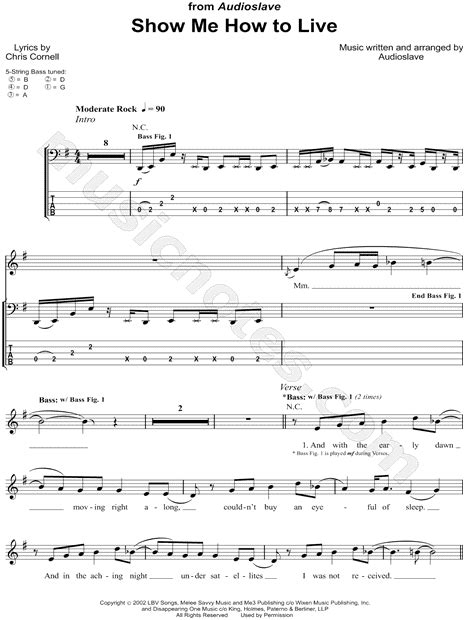Audioslave Show Me How To Live Bass Tab In E Minor Download And Print