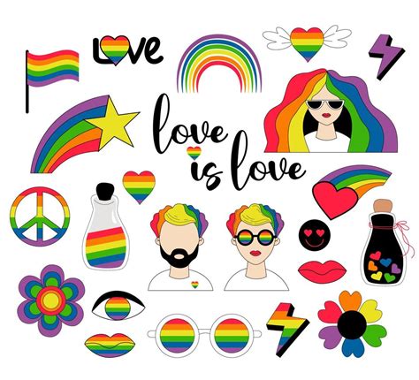 vector set of lgbtq community symbols lgbt pride month fair skinned lesbian woman and gay man
