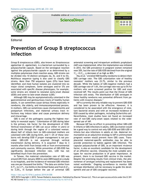 Pdf Prevention Of Group B Streptococcus Infection