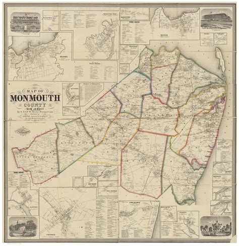 Monmouth County New Jersey 1861 Old Map Reprint Old Maps
