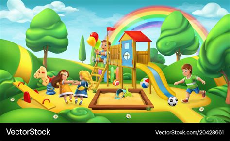Children Playground Nature Landscape Park 3d Vector Image
