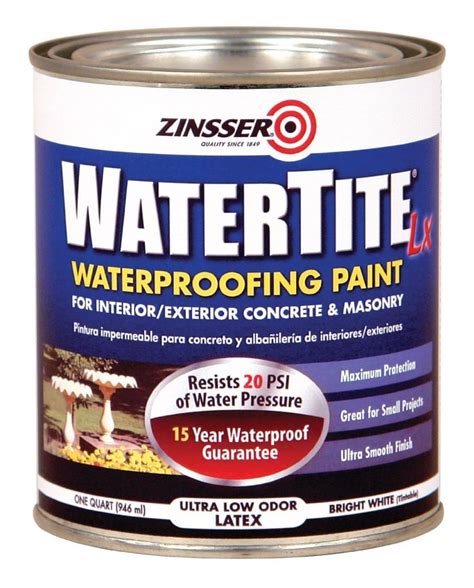 Zinsser 271098 Watertite Waterproofing Paint Water Base 1 Quart White