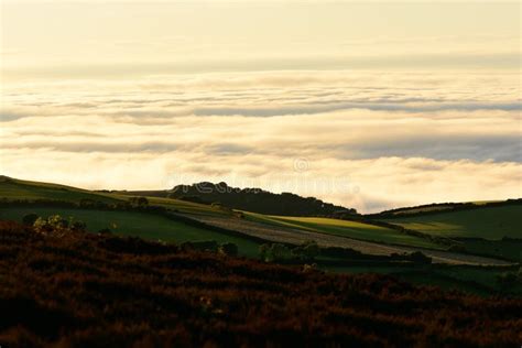 Low Clouds Over Rolling Hills In The English Countryside Stock Image
