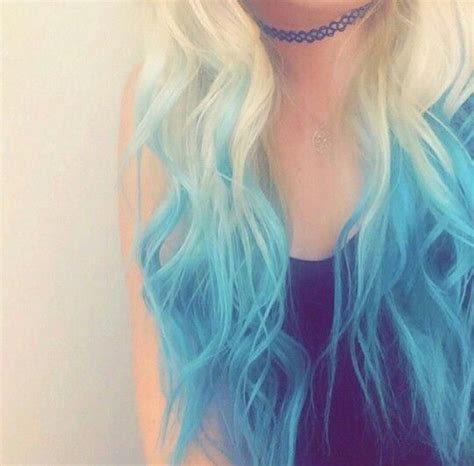 Blonde Hair With Vibrant Blue Dip Tips Blueombre Hair Dye Tips Hair