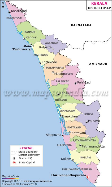 Map of kerala with districts. Kerala