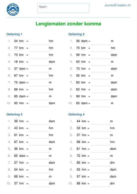 Werkblad Lengtematen Zonder Komma 1 Het Omrekenen Van Lengtematen