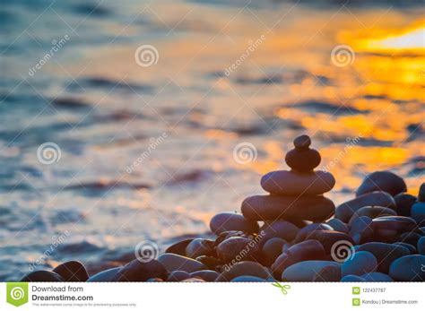 Stack Of Zen Stones On Pebble Beach Stock Image Image Of Closeup