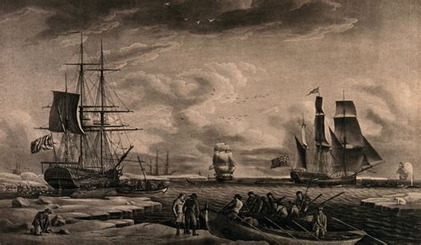 Whaling Sailors Arriving At Greenland To Kill Whales Their Ships