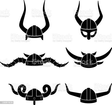 Fantasy Viking Helmet Set Silhouettes Stock Illustration Download