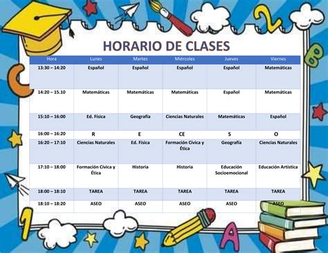 Ejemplo Horario De Clases Sexto Grado