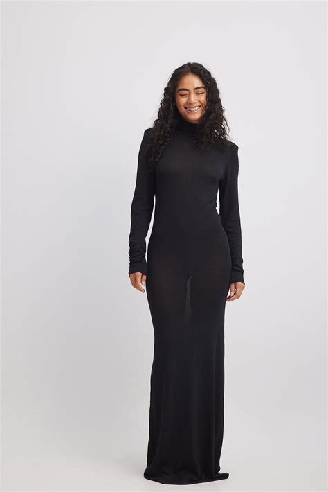 Sheer Knitted High Neck Maxi Dress Black Na Kd