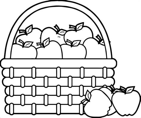 Apple In Basket Coloring Page Coloringbay