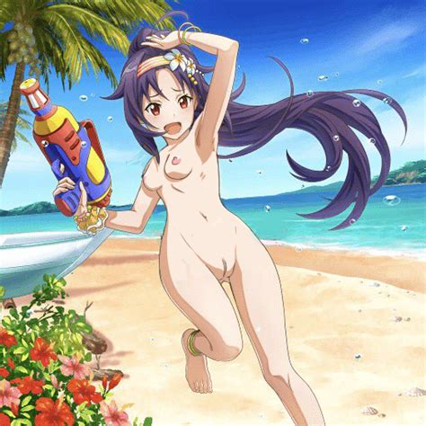 Rule 34 Beach Breasts Female Only Holding Object Konno Yuuki Long Hair Nipples Nude Ocean Open