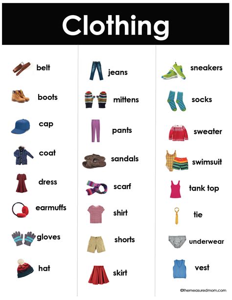 Esl Vocabulary Bundle Clothing The Measured Mom